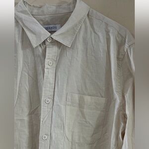 JEKAOYI Men's Linen Shirt Button Down, Cotton, Beige , Long Sleeve, Size L…#484